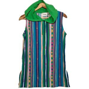 Vintage 1990s Gitano Shirt Medium Blue Pink Green Hooded Sleeveless Southwest